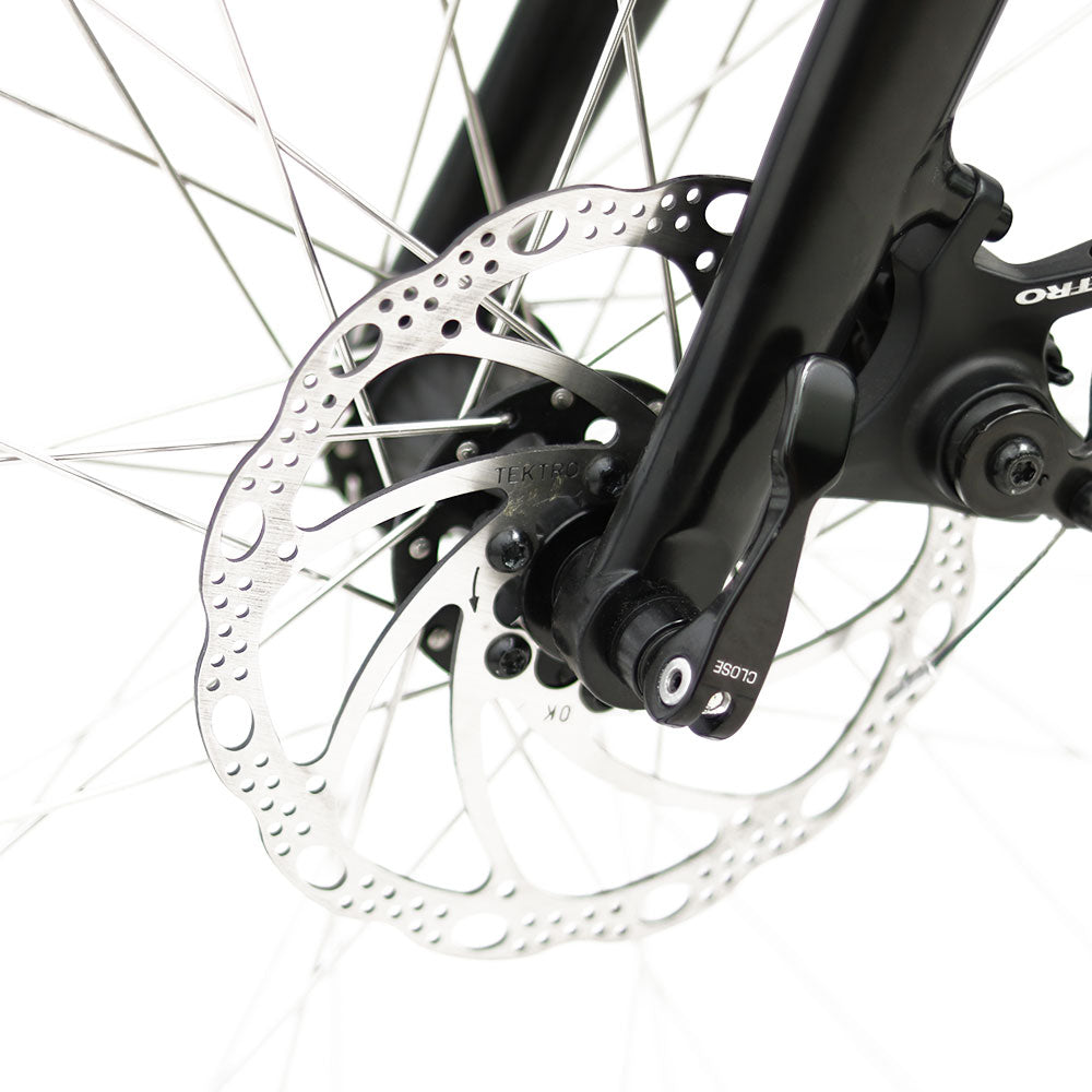 Disc Brakes These brakes are sensitive, but provide efficient and ample force when braking. When riding in harsh conditions; they are swift, and can be relied upon to ensure your safety.